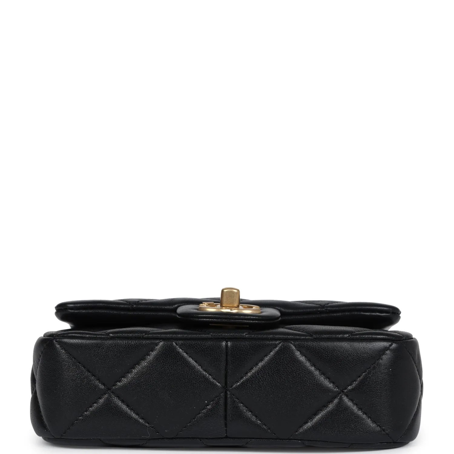 Chanel Mini Square Pearl Flap Bag Black Lambskin Brushed Gold Hardware