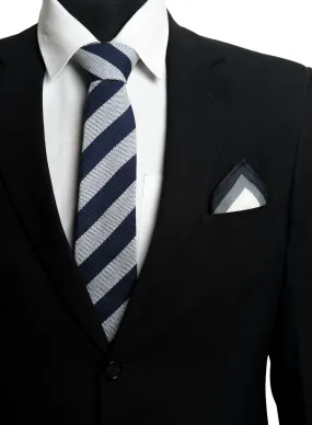 Chokore Quartz - Pocket Square & Stripes (Navy & Silver) Necktie