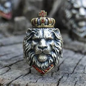 Crown Lion King Sterling Silver Ring