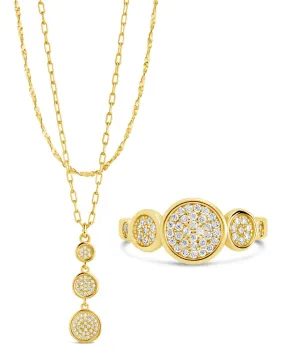 CZ Bubble Cocktail Ring & Layered Necklace Set