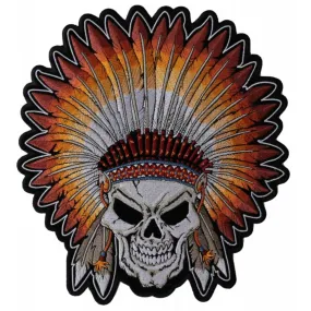 Daniel Smart Indian Headdress Skull Embroidered Iron on Patch, 10 x 11 inches