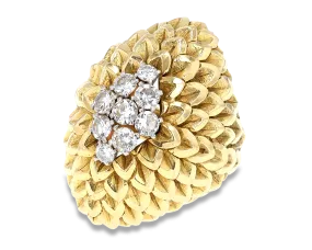 David Webb Gold and Diamond Petal Ring