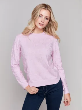 Embroidered Round Hem Sweater - Bubble Gum