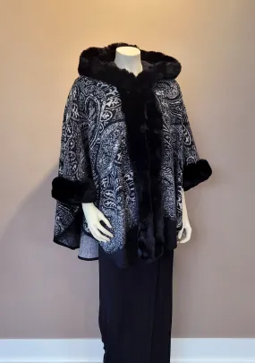 Faux Fur Trim Capelet Black