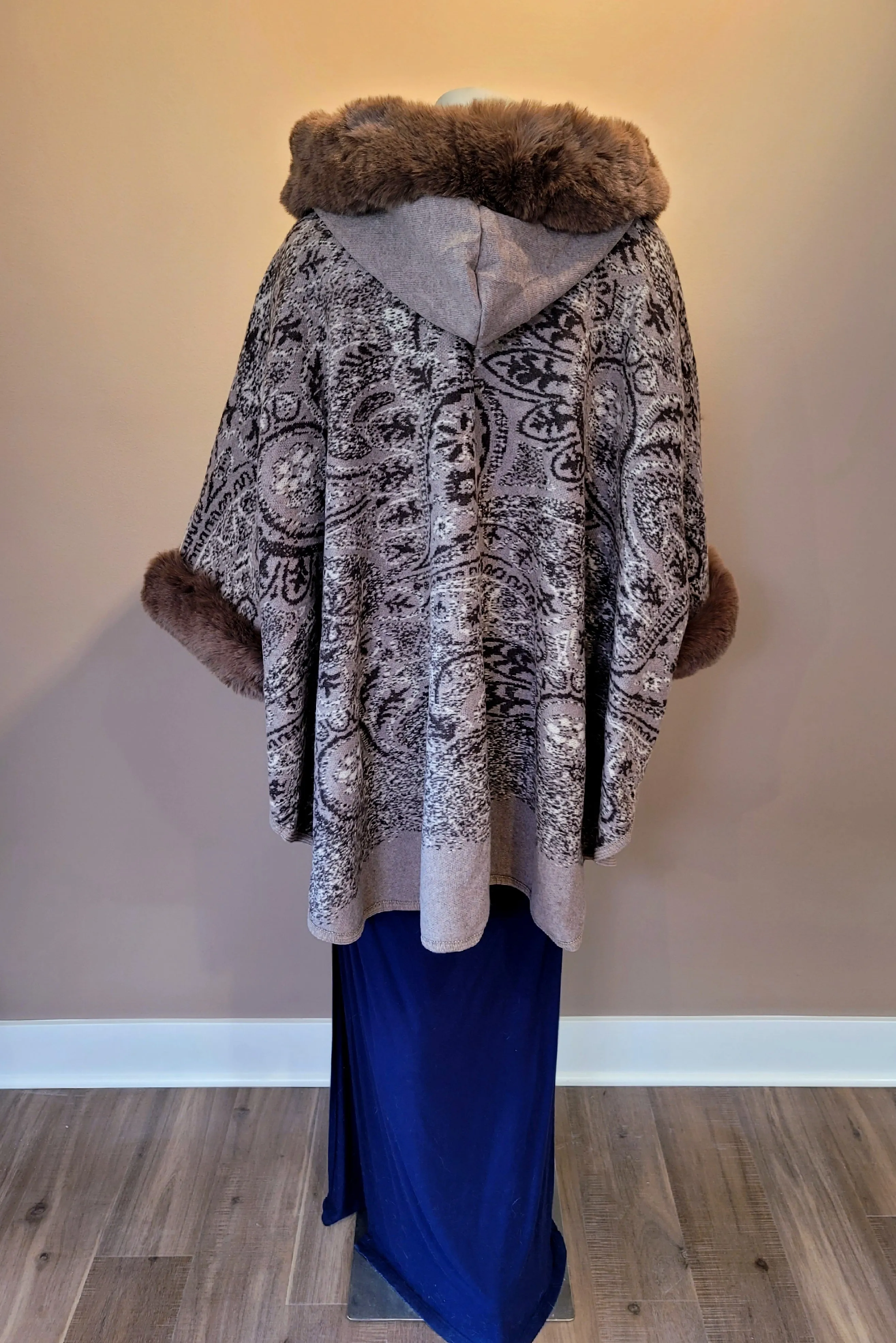 Faux Fur Trim Capelet Taupe