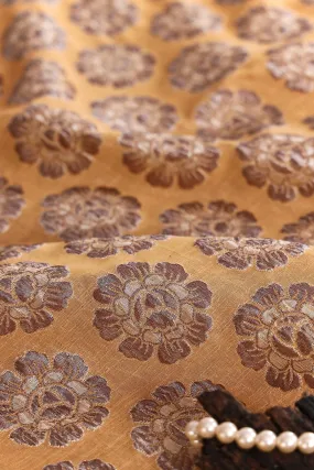 Floral Beige Double Cloth Jacquard Banarasi Fabric