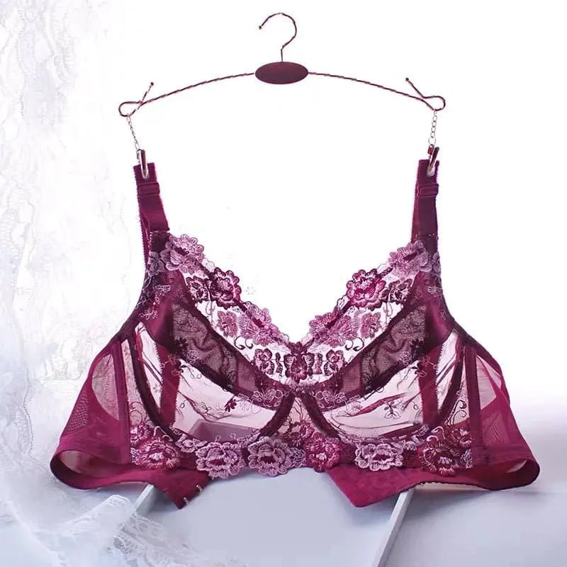 Floral Embroidery Full Coverage Ultra-thin Bra B C D