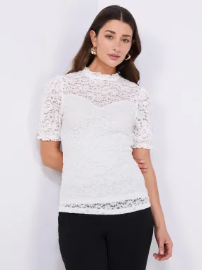 Floral Lace Mock Neck Short Sleeve Top