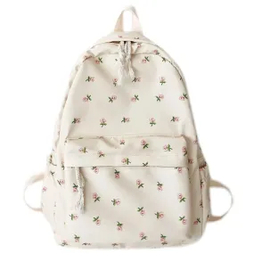 Floral White Nylon Backpack for Students – Stylish Casual Rucksack