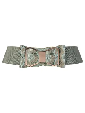 Green Snake Print Wide Waist Belt With Bow