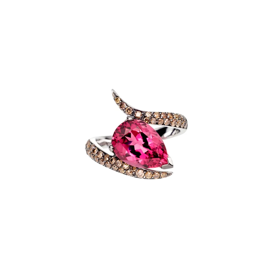 Interlocking Aurora Ring Set - 18ct White Gold & Pink Tourmaline, Morganite, Rhodalite