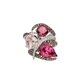 Interlocking Aurora Ring Set - 18ct White Gold & Pink Tourmaline, Morganite, Rhodalite