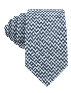 Linen Tie - Houndstooth - Blue & White