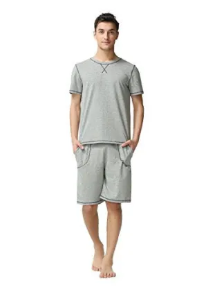 MARSTER FASHIONS MEN'S SUMMER SOFT ROUND NECK LONG SLEEVE PAJAMA SLEEPWEAR(GREY L 1002M)