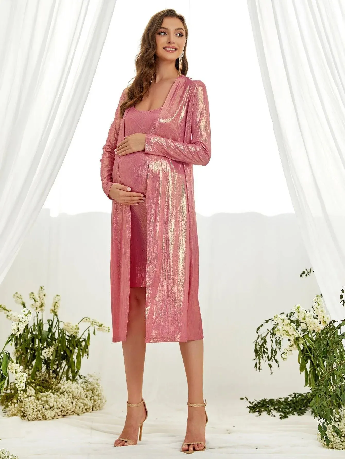 Maternity Metallic Two Pieces Set