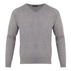 Men's Cashmere V-Neck Sweater in Silver Grey