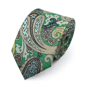 Men's Paisley Tie - Green And Khaki Paisley Necktie