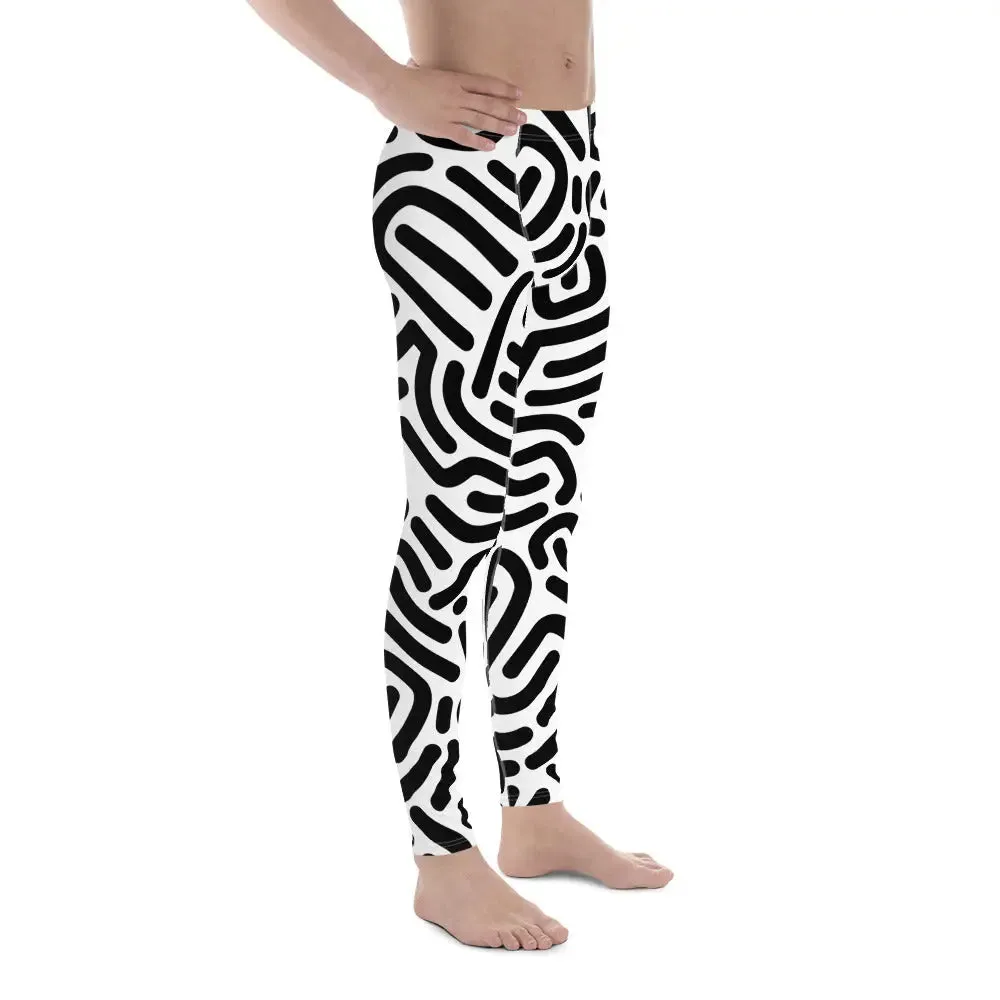 Men's White Leggings with Black Geometric Design