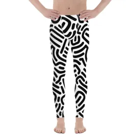 Men's White Leggings with Black Geometric Design