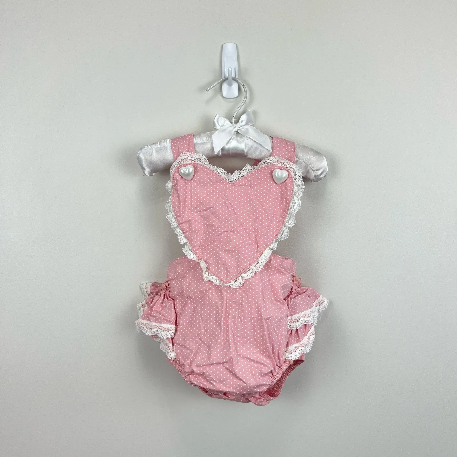 Messy Code Pink Polka Dot Ruffle Heart Sun Suit Romper Medium 12-18 Months