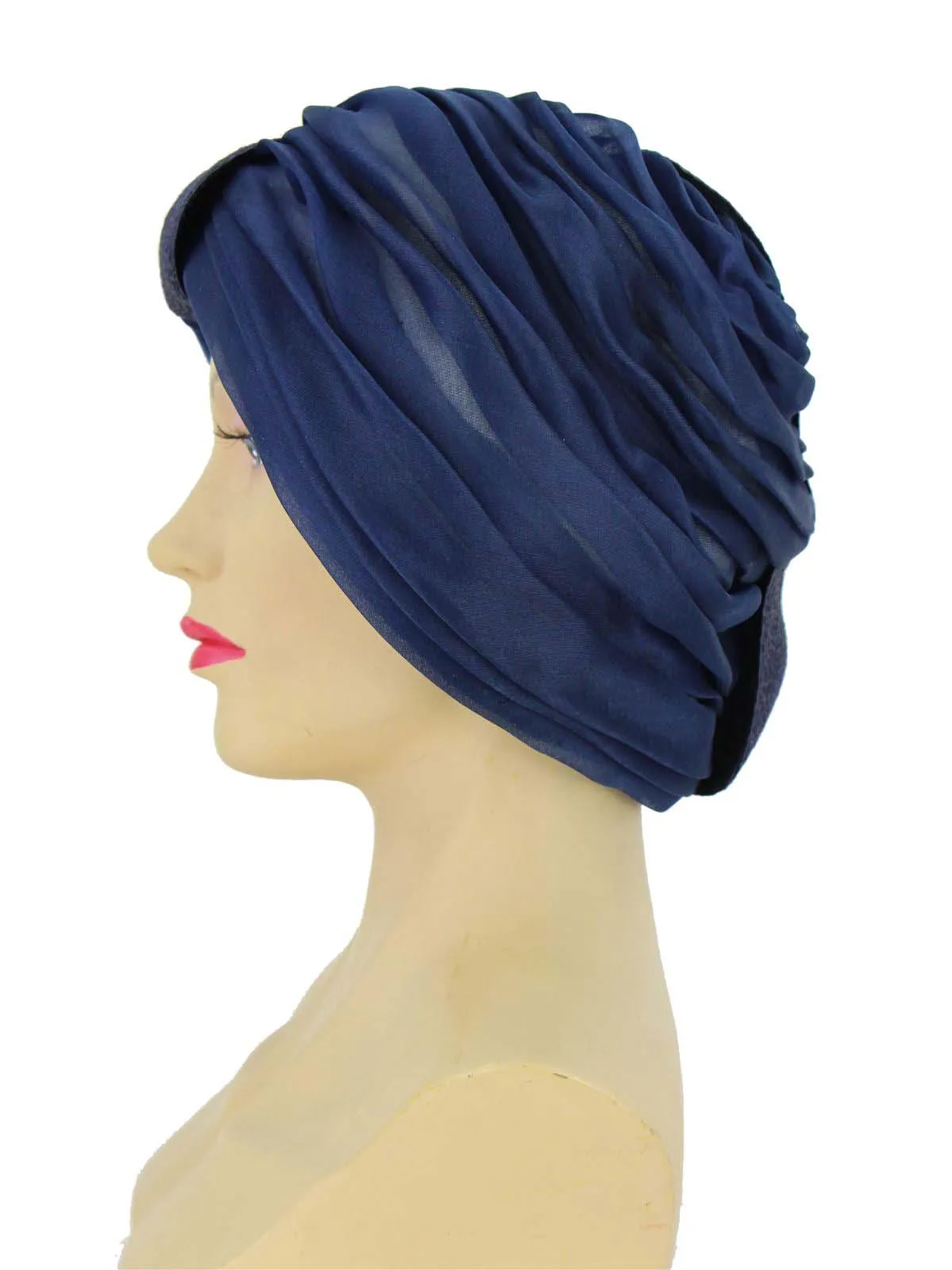 Navy Ruched & Woven 1960s Vintage Hat