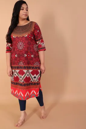 Neckline Design Red Border Print Kurti