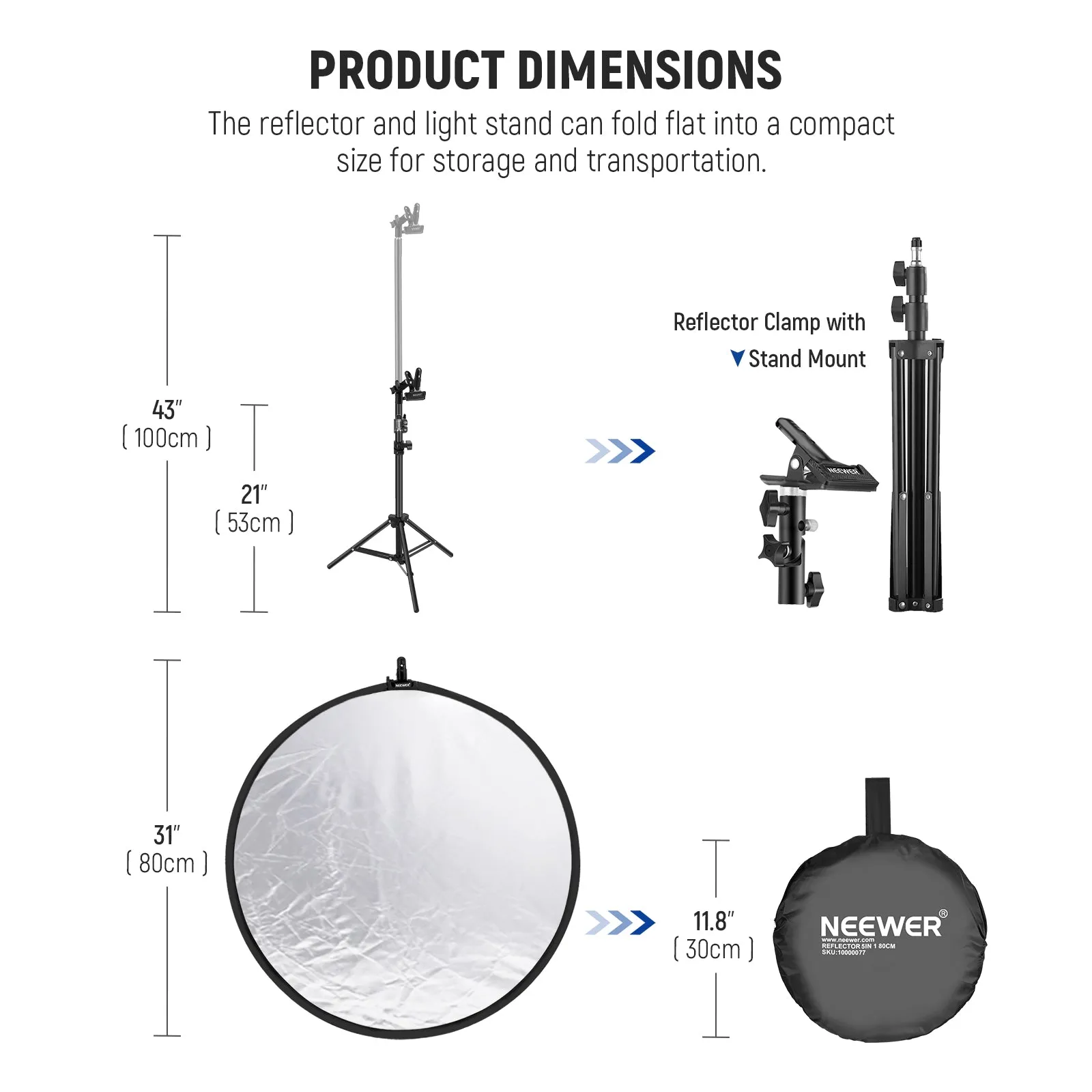 NEEWER 32”/80cm Light Reflector with Stand