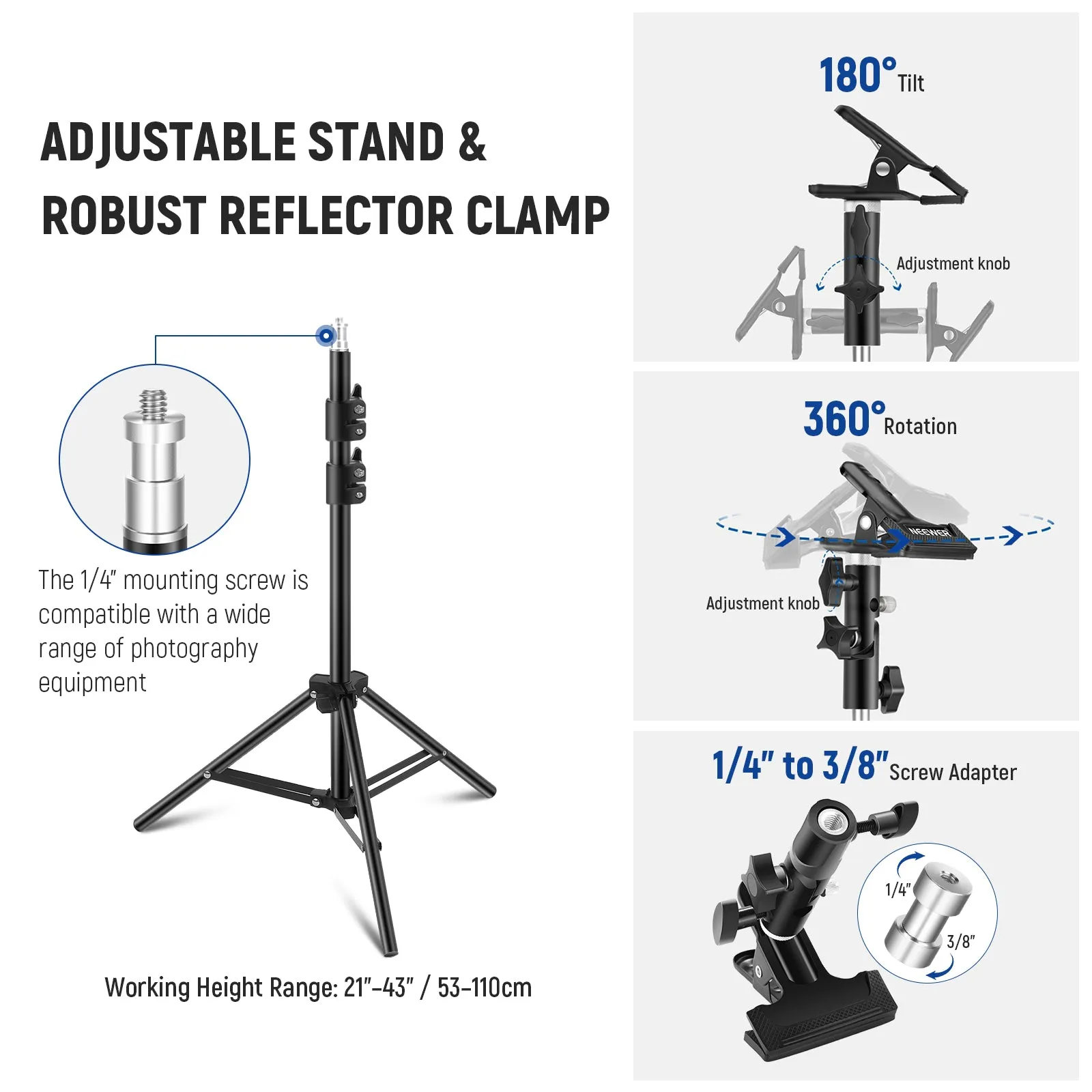 NEEWER 32”/80cm Light Reflector with Stand