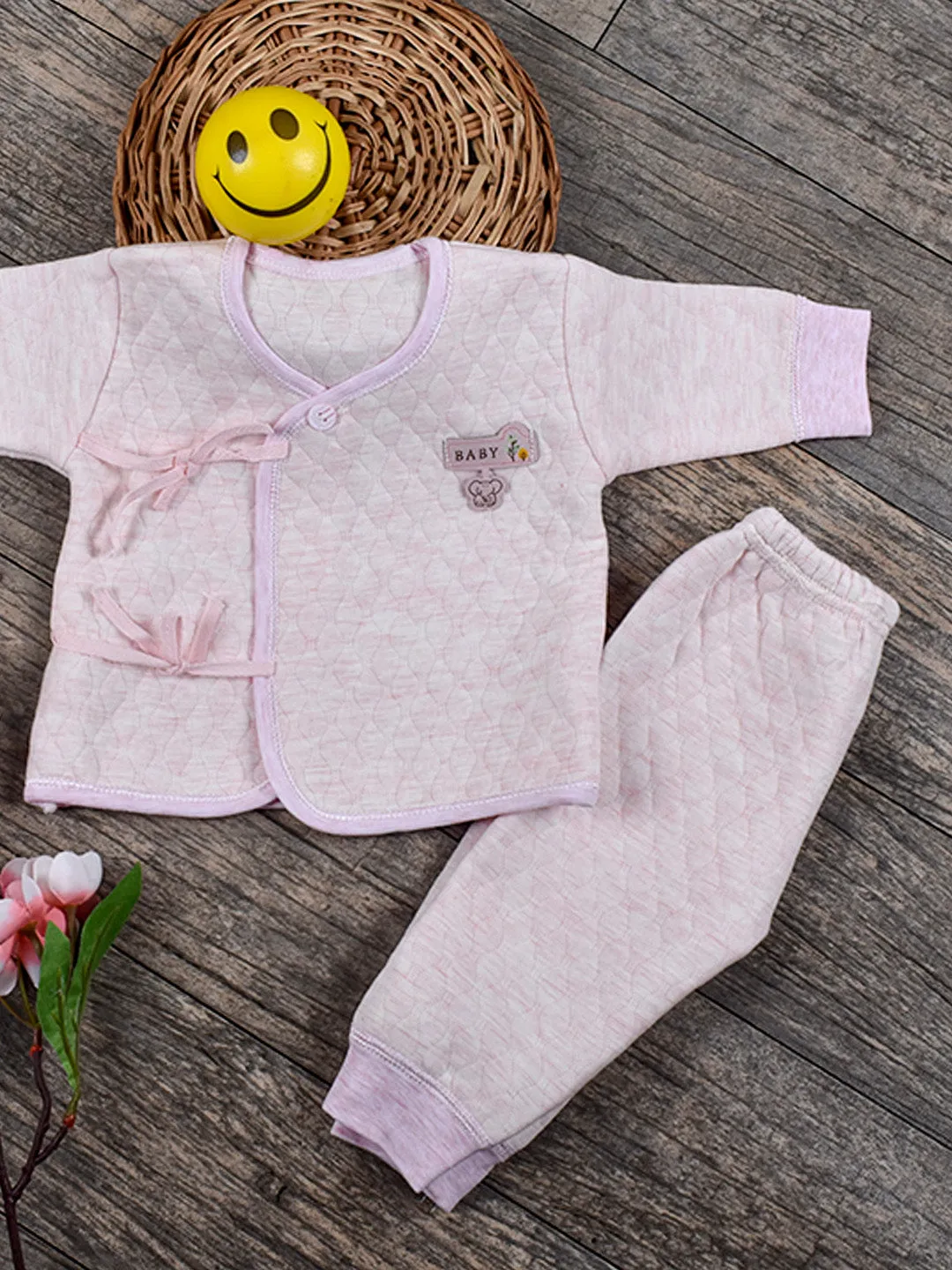 Newborn Baby's Warm Cotton Gift Set-1 Pajama and 1 Shirt- Pink