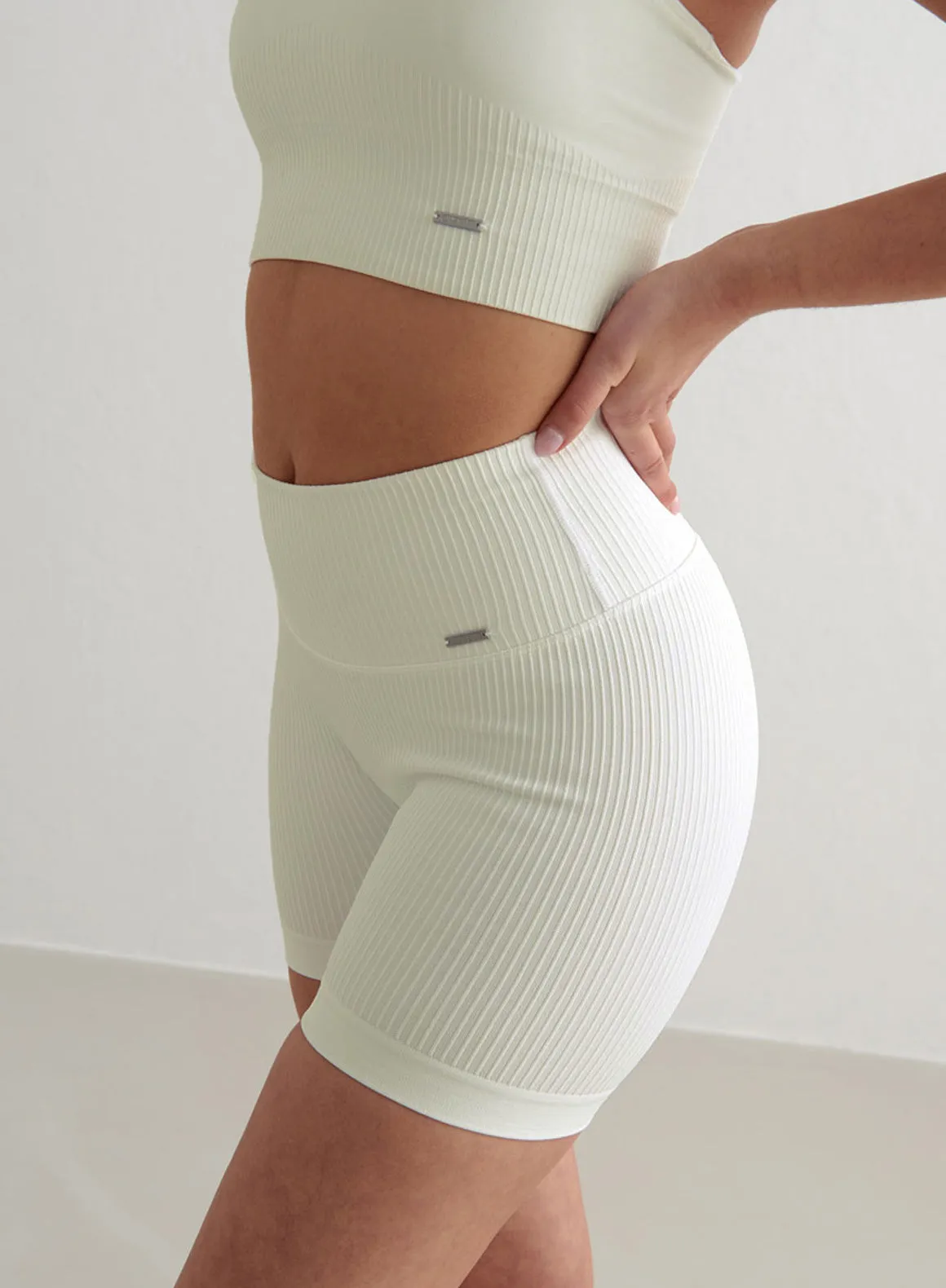 Off-White Ribbed Midi Biker Shorts