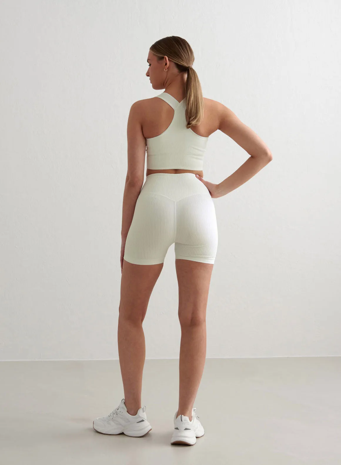 Off-White Ribbed Midi Biker Shorts