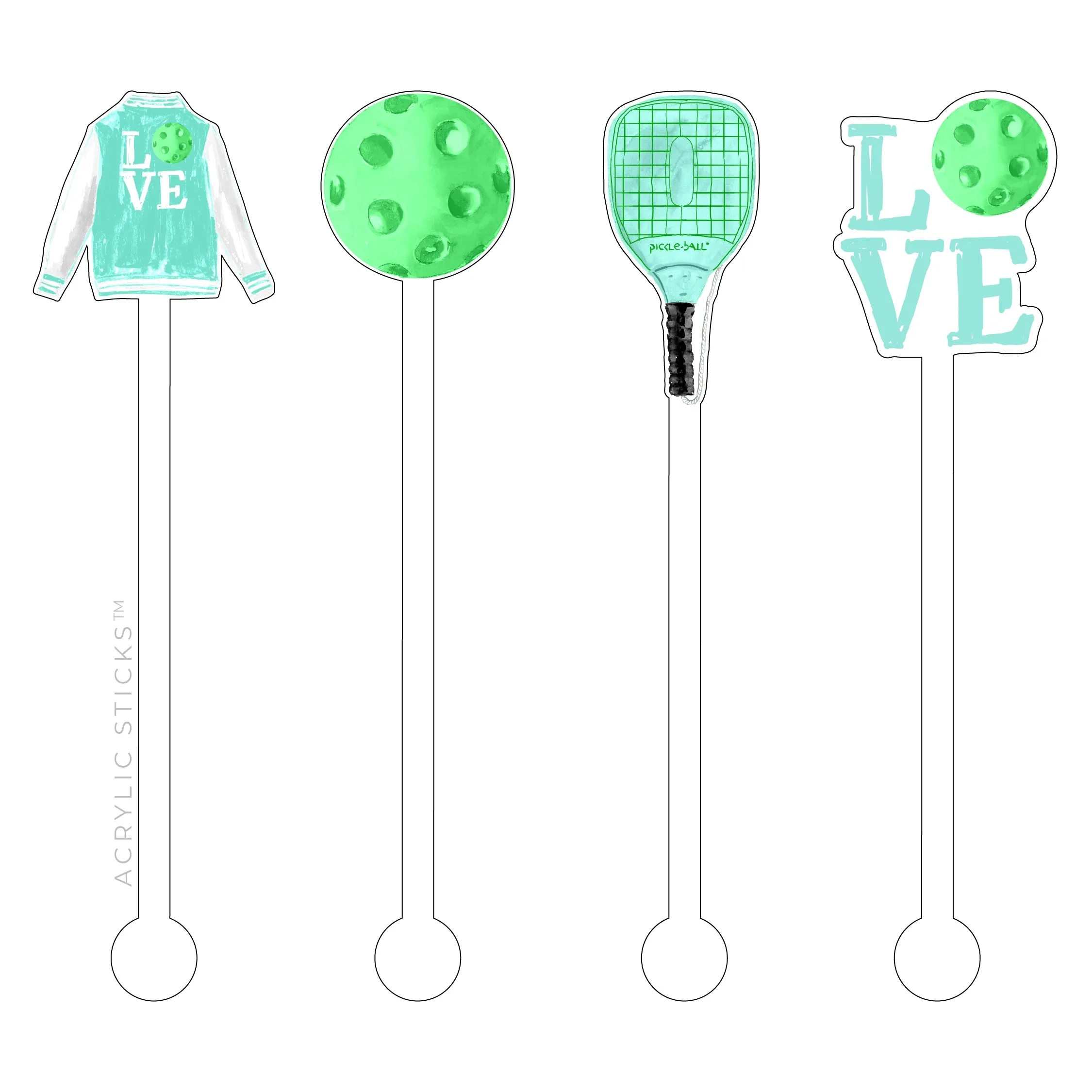 Pickleball Acrylic Stir Sticks - Aqua & Lime