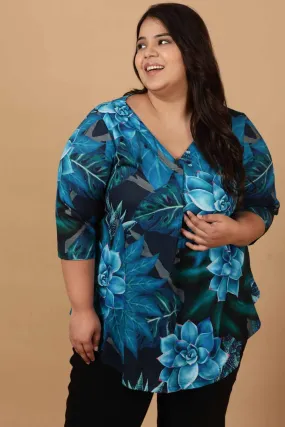 Plus Size Black Deepwater Printed Centre Pleat Top