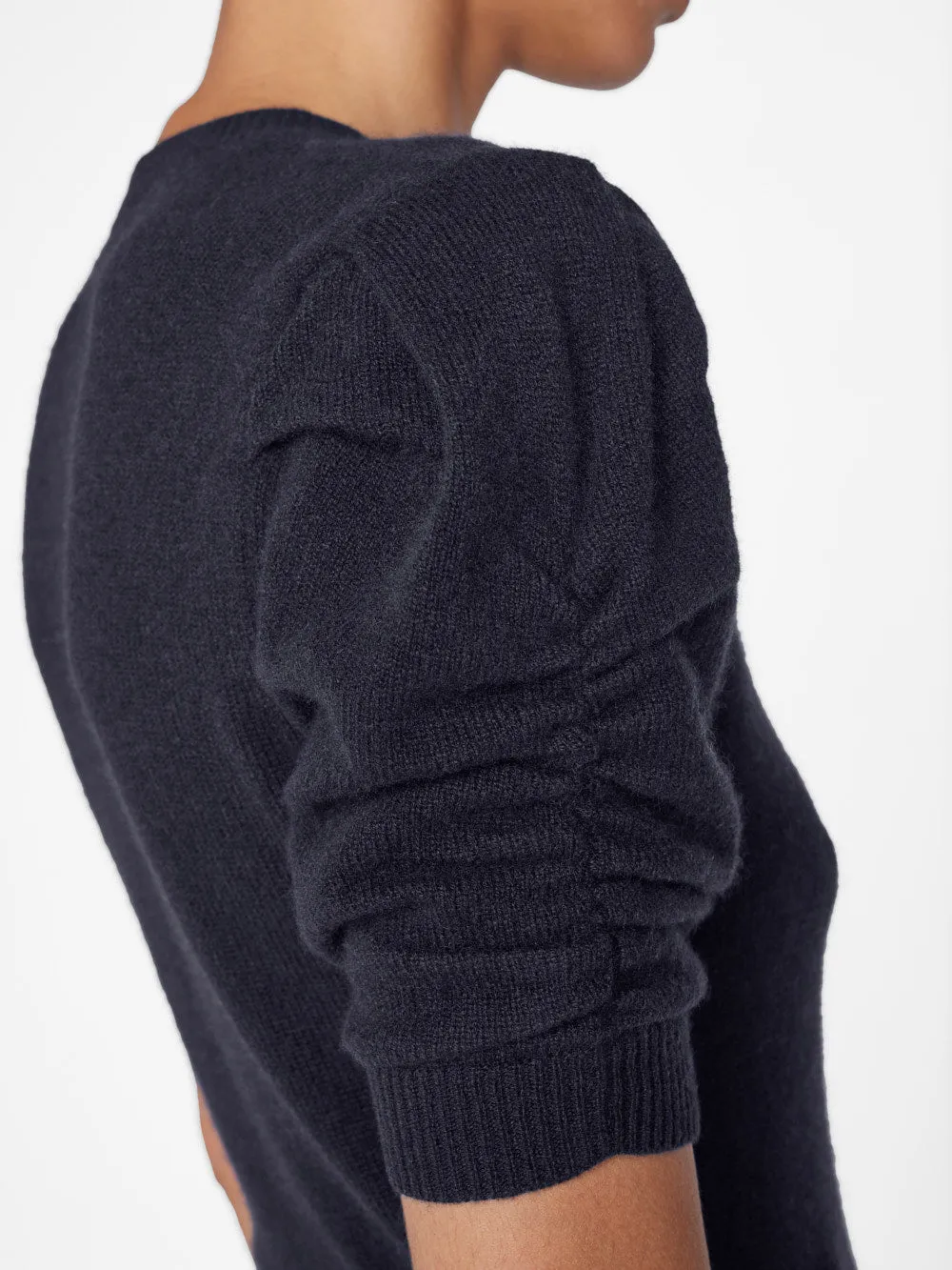 Ruched Sleeve Cashmere Sweater -- Navy