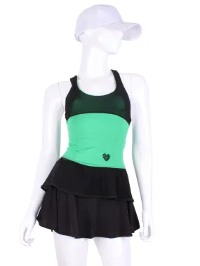 Ruffle Tank Tennis Top Green & Black Mesh