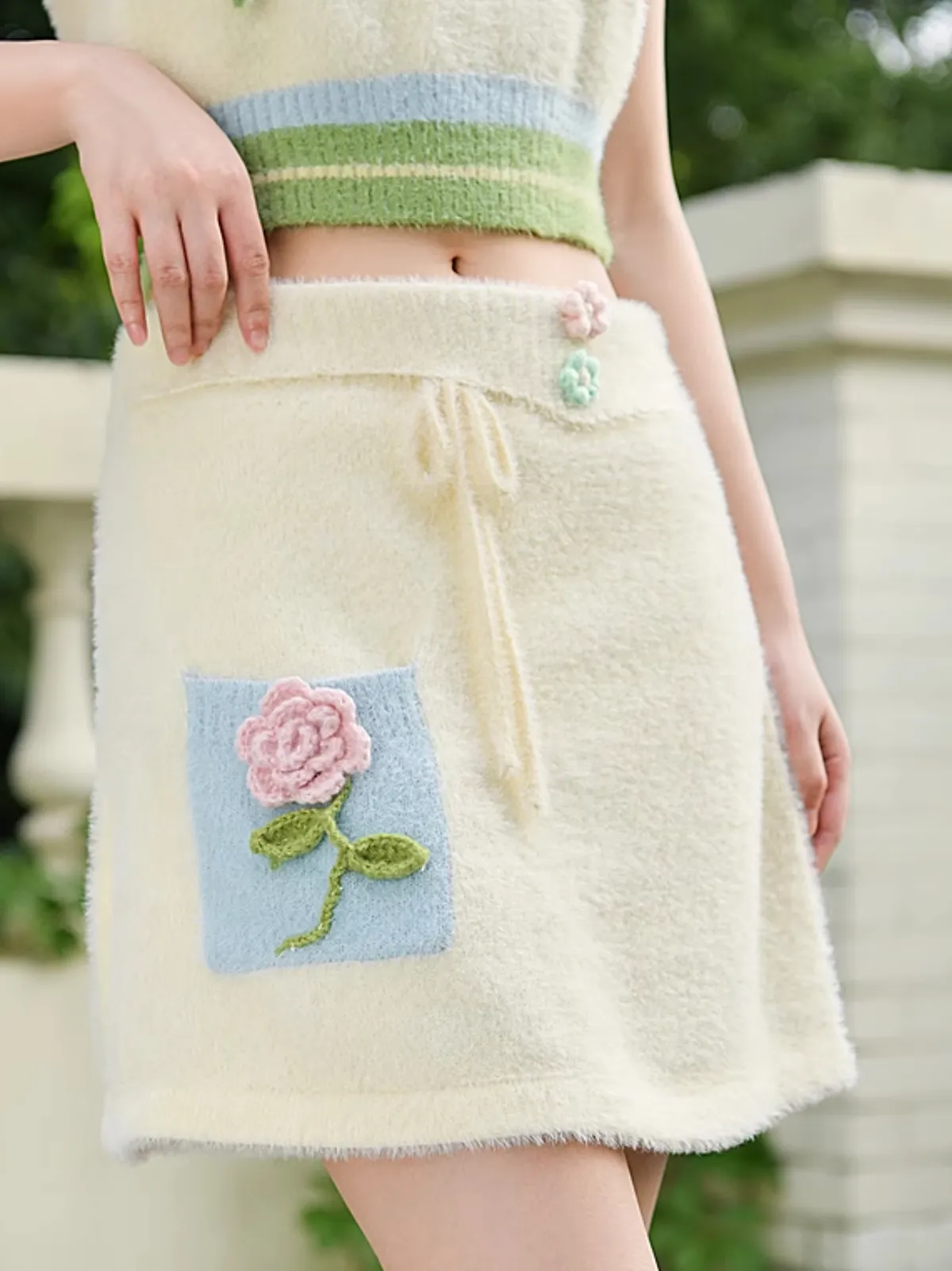 Sweet and Cute Senyu Island Flowers Fuzzy Fleece Skirt