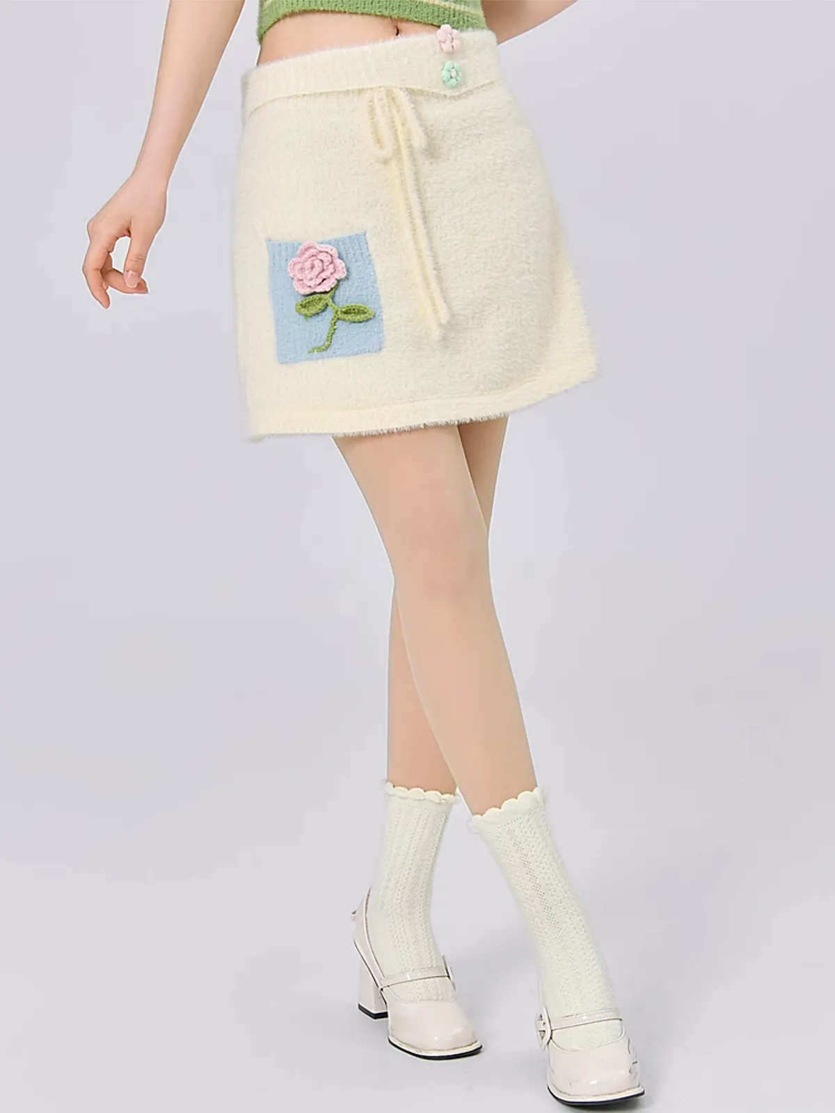 Sweet and Cute Senyu Island Flowers Fuzzy Fleece Skirt