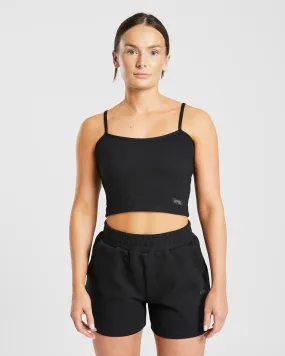 Waffle Crop Vest - Black