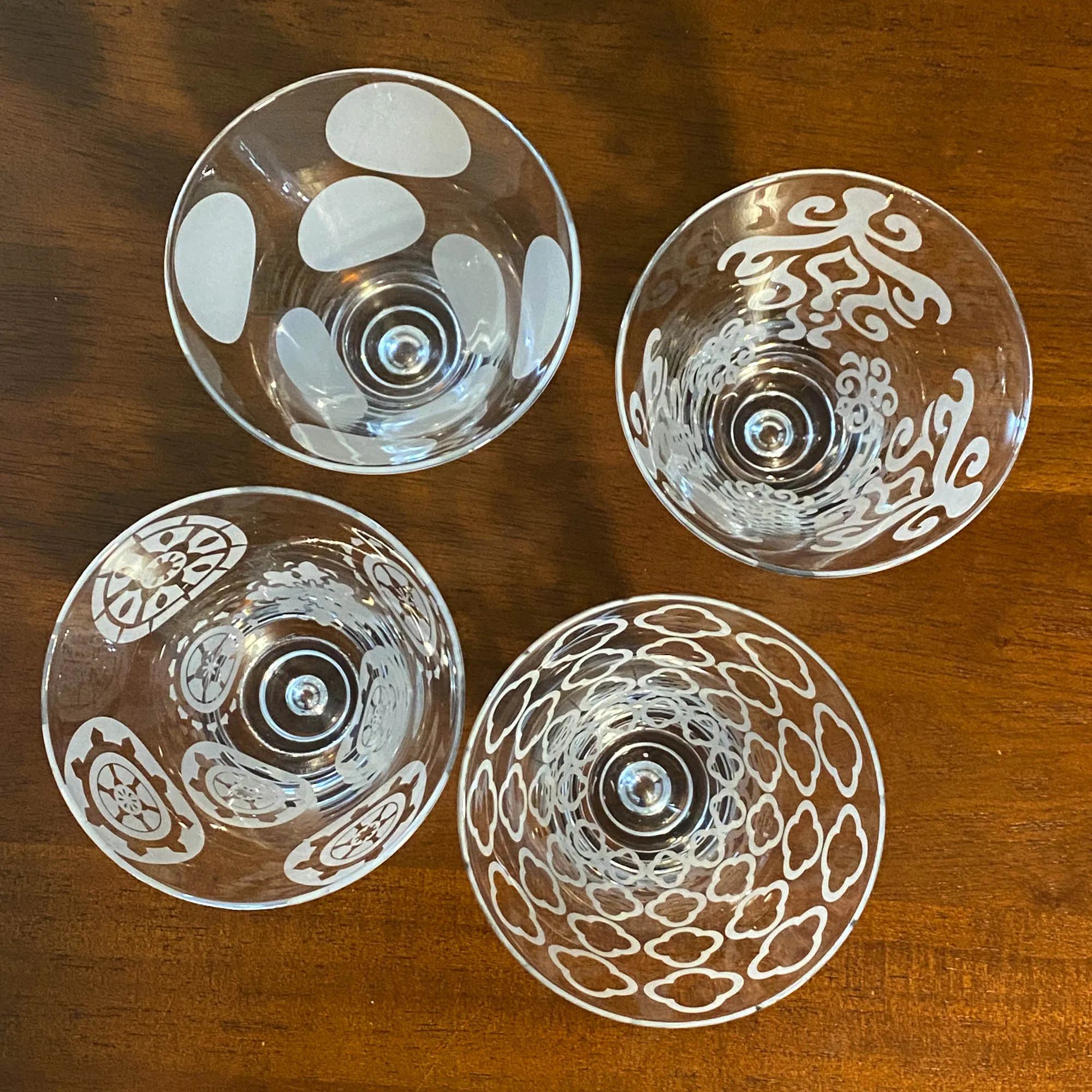 White Etched Cocktail Glasses, Stemless Bar Glass Set