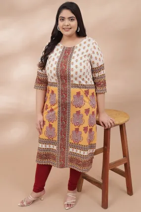 Yellow Beige Ethnic Printed Kurti