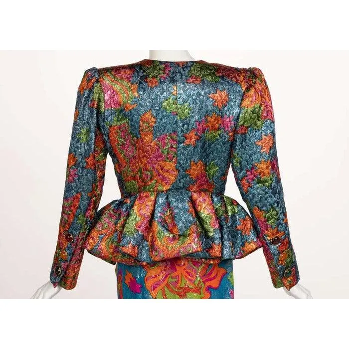 YVES SAINT LAURENT Silk Brocade Jacket Butterfly Skirt Ensemble Runway, 1989 | Size 40